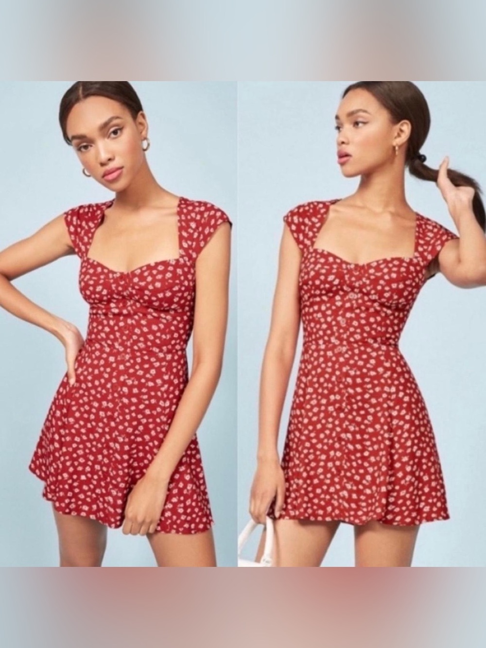 Reformation Red and White Floral Mini Dress
